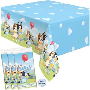 Unique Bluey Birthday Party Supplies – Rectangular Plastic Table Covers (Pack of 2) and Sticker(3)
