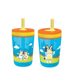 Zak Designs 15oz Bluey Kelso Tumbler Set, Leak-Proof Screw-On Lid with Straw Made of Durable Plastic and Silicone, Perfect Bundle for Kids, 2 Count (Pack of 1)(Bluey)
