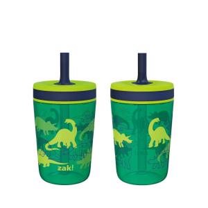 Zak Designs 15oz Bluey Kelso Tumbler Set, Leak-Proof Screw-On Lid with Straw Made of Durable Plastic and Silicone, Perfect Bundle for Kids, 2 Count (Pack of 1)(Dino Camo)