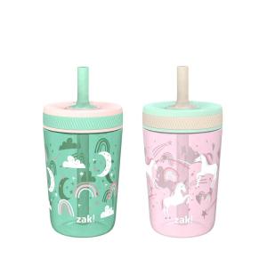 Zak Designs 15oz Bluey Kelso Tumbler Set, Leak-Proof Screw-On Lid with Straw Made of Durable Plastic and Silicone, Perfect Bundle for Kids, 2 Count (Pack of 1)(Fanciful Unicorn & Happy Skies)
