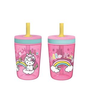 Zak Designs 15oz Bluey Kelso Tumbler Set, Leak-Proof Screw-On Lid with Straw Made of Durable Plastic and Silicone, Perfect Bundle for Kids, 2 Count (Pack of 1)(Hello Kitty)