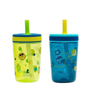 Zak Designs 15oz Bluey Kelso Tumbler Set, Leak-Proof Screw-On Lid with Straw Made of Durable Plastic and Silicone, Perfect Bundle for Kids, 2 Count (Pack of 1)(St. Jude (Space and Smiles))