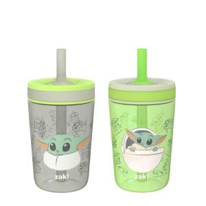 Zak Designs 15oz Bluey Kelso Tumbler Set, Leak-Proof Screw-On Lid with Straw Made of Durable Plastic and Silicone, Perfect Bundle for Kids, 2 Count (Pack of 1)(Baby Yoda (Grogu))