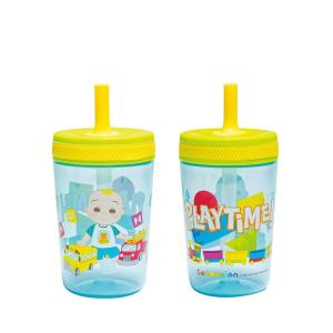 Zak Designs 15oz Bluey Kelso Tumbler Set, Leak-Proof Screw-On Lid with Straw Made of Durable Plastic and Silicone, Perfect Bundle for Kids, 2 Count (Pack of 1)(Cocomelon)