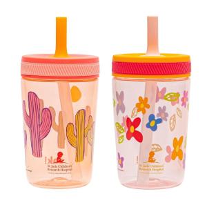 Zak Designs 15oz Bluey Kelso Tumbler Set, Leak-Proof Screw-On Lid with Straw Made of Durable Plastic and Silicone, Perfect Bundle for Kids, 2 Count (Pack of 1)(St. Jude (Floral and Cactus))