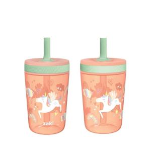 Zak Designs 15oz Bluey Kelso Tumbler Set, Leak-Proof Screw-On Lid with Straw Made of Durable Plastic and Silicone, Perfect Bundle for Kids, 2 Count (Pack of 1)(Unicorn)