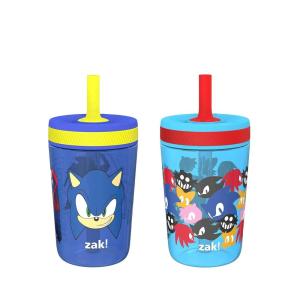 Zak Designs 15oz Bluey Kelso Tumbler Set, Leak-Proof Screw-On Lid with Straw Made of Durable Plastic and Silicone, Perfect Bundle for Kids, 2 Count (Pack of 1)(Sonic the Hedgehog)
