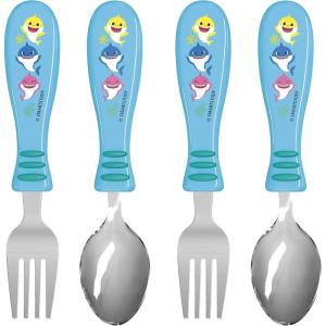Zak Designs Bluey Kid Flatware Set with Fun Character Art on Both Utensils, Non Slip Fork and Spoon Set is Perfect for Encouraging Picky Eaters to Finish Their Plates (2 pk, BPA-Free)(Baby Shark)