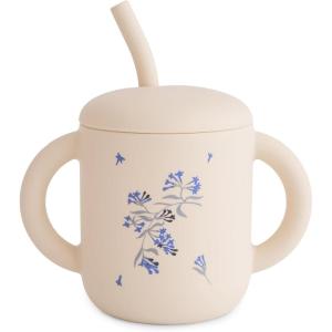 mushie x Bluey 100% Silicone Training Cup & Straw for Toddlers | 6 Months+ (Bluey Sage)(Lilac Flowers)