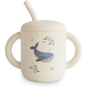 mushie x Bluey 100% Silicone Training Cup & Straw for Toddlers | 6 Months+ (Bluey Sage)(Whales)