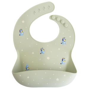 mushie x Bluey Silicone Baby Bib | Adjustable Fit Waterproof Bibs (Bluey Ivory)(Bluey Sage)