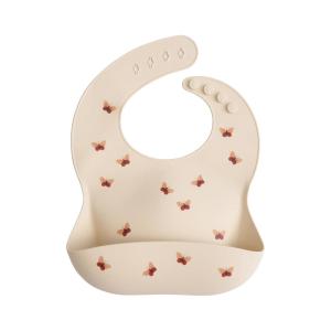 mushie x Bluey Silicone Baby Bib | Adjustable Fit Waterproof Bibs (Bluey Ivory)(Butterflies)