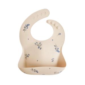 mushie x Bluey Silicone Baby Bib | Adjustable Fit Waterproof Bibs (Bluey Ivory)(Lilac Flowers)