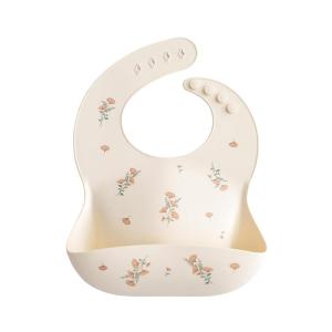 mushie x Bluey Silicone Baby Bib | Adjustable Fit Waterproof Bibs (Bluey Ivory)(Pink Flowers)