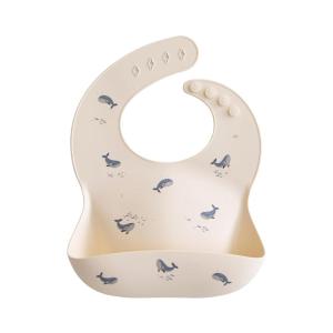mushie x Bluey Silicone Baby Bib | Adjustable Fit Waterproof Bibs (Bluey Ivory)(Whales)