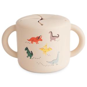 mushie x Bluey Silicone Snack Cup | Spill Proof Food Container for Toddler and Baby (Bluey Ivory)(Dinosaurs)