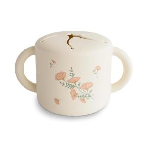 mushie x Bluey Silicone Snack Cup | Spill Proof Food Container for Toddler and Baby (Bluey Ivory)(Pink Flowers)