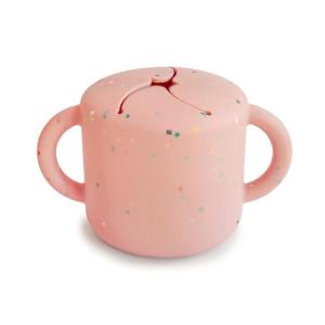 mushie x Bluey Silicone Snack Cup | Spill Proof Food Container for Toddler and Baby (Bluey Ivory)(Powder Pink Confetti)