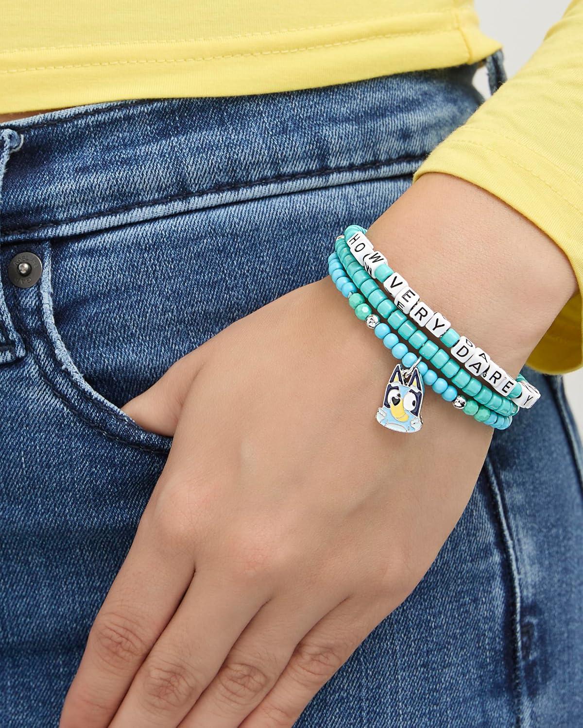 imageBingo and Bluey Bracelets for Girls 6Piece Set Official License Stretch Friendship Bracelets with Beads and Bluey Charms