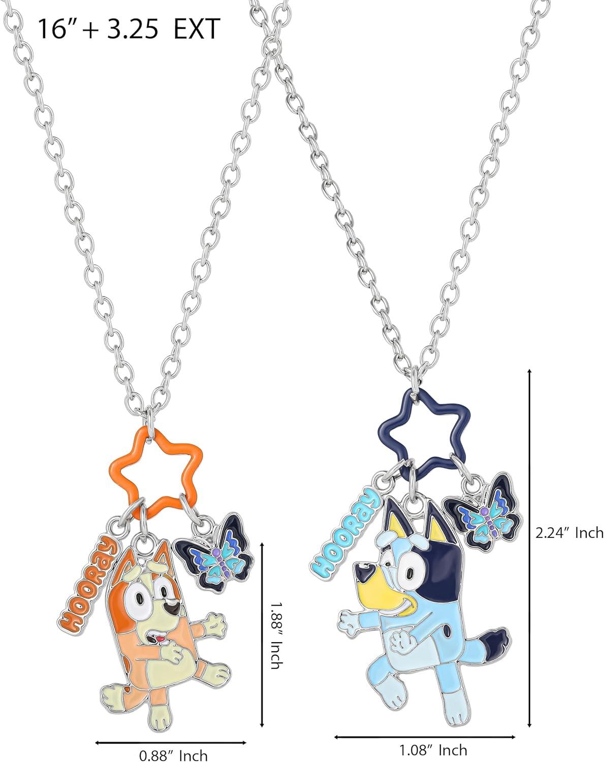 imageBingo and Bluey Necklace for Girls 2 Pieces Official License 16quot325quot Bluey Jewelry Set for Girls with Hooray and Butterfly Charms