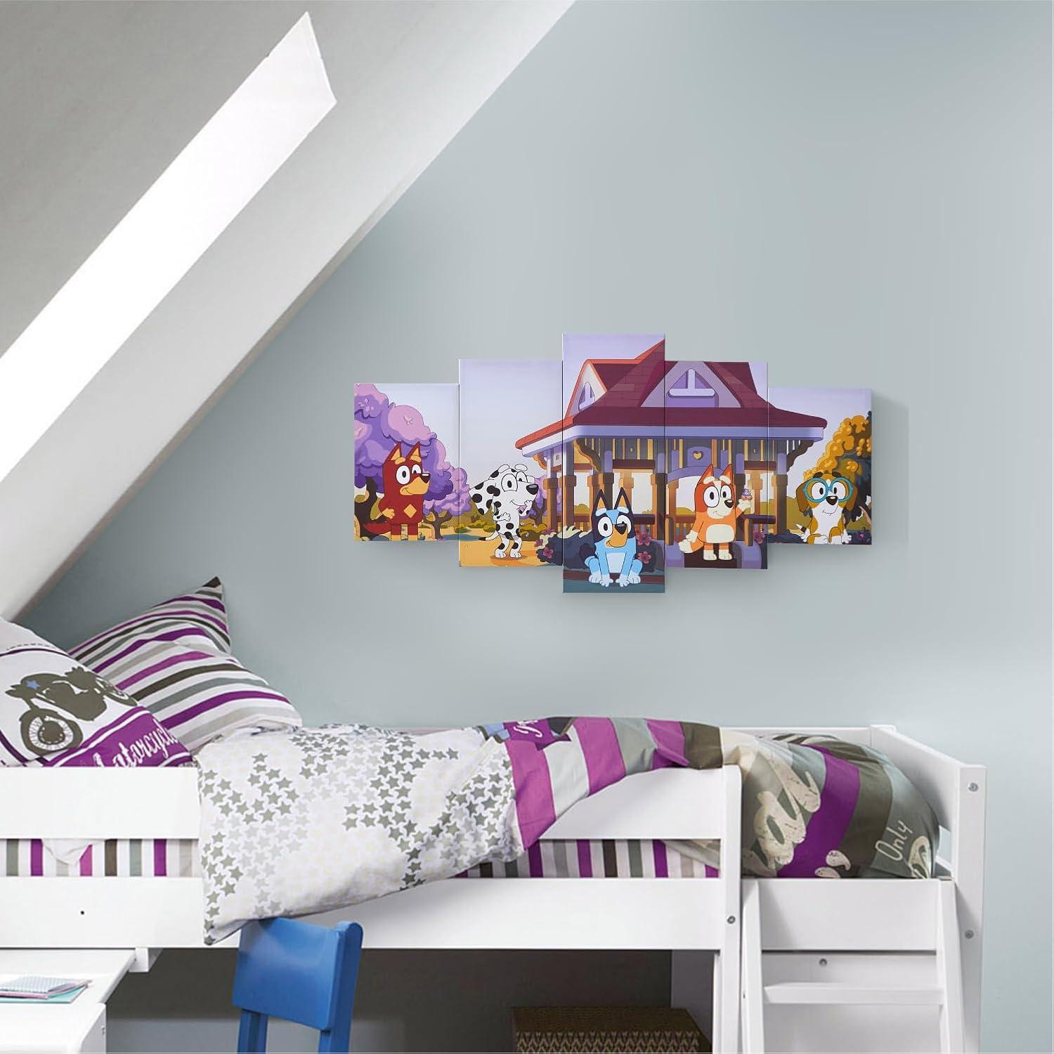 imageBluey 5 Piece Wall Art SetKids Room Dcor with Iconic Bluey Graphics Ready to Hang Canvas Panels Decorative Accent for Playroom Bedroom or Nursery 40quot W x 20quot H