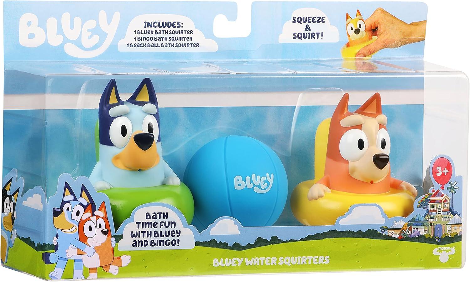 imageBluey Bath Squirter Toys Pack of 3 Lightweight Floating Water Toy Set with Bingo and Beach Ball Squeezable Bath Toys for Toddlers and Kids Ages 3