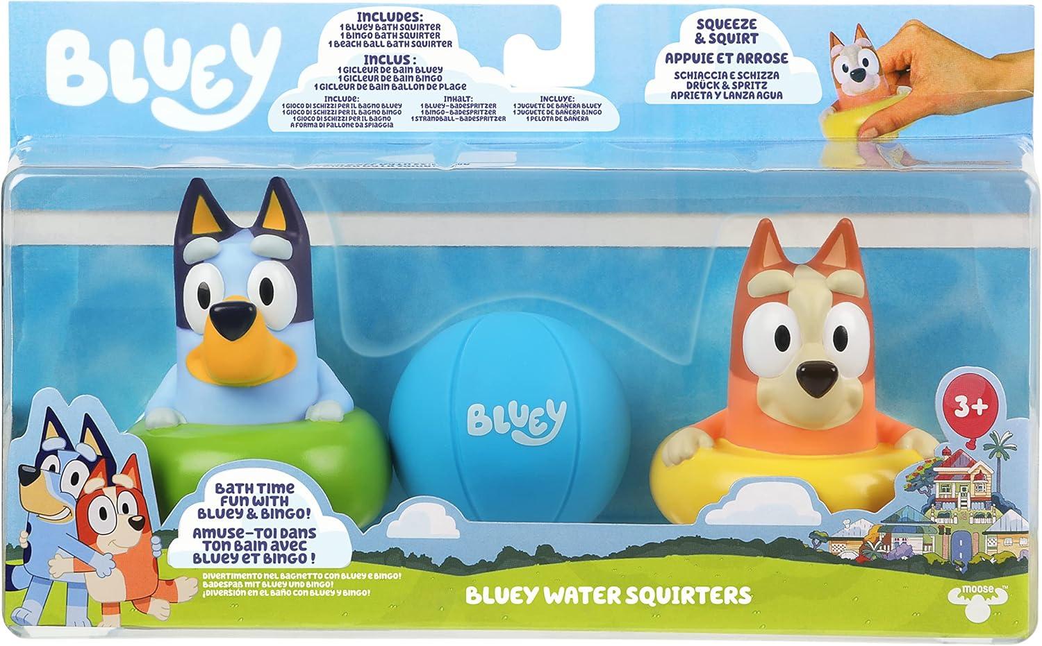 imageBluey Bath Squirter Toys Pack of 3 Lightweight Floating Water Toy Set with Bingo and Beach Ball Squeezable Bath Toys for Toddlers and Kids Ages 3