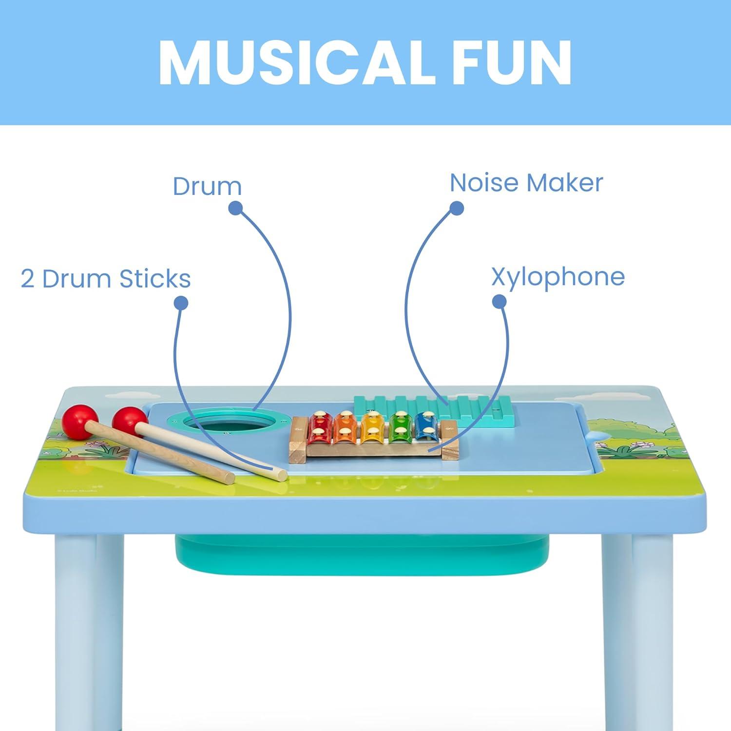 imageBluey Compact Play ampamp Learn Sensory Table Includes Musical Instruments Use as Sand TableSensory TableActivity TableMontessori Toy Blue
