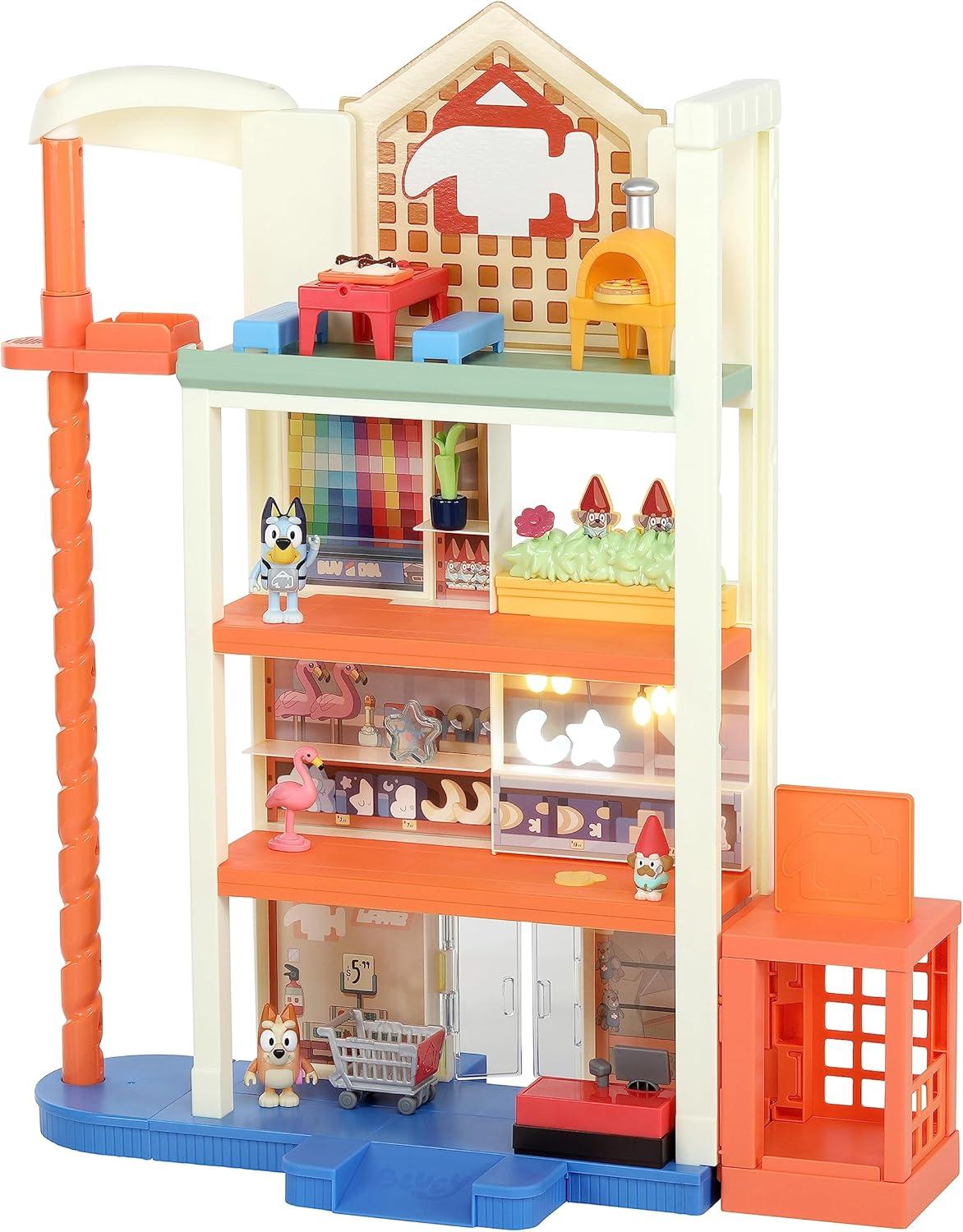 imageBluey Hammerbarn Shopping Playset 4 Level 22quot Tall Playset with Working Lift and Trolley Return Including Lights and 45 Sounds