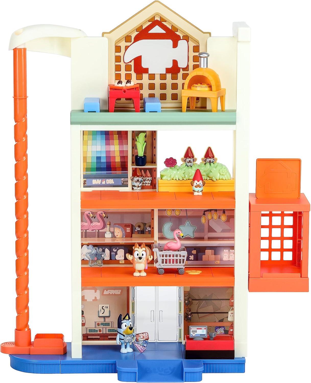 imageBluey Hammerbarn Shopping Playset 4 Level 22quot Tall Playset with Working Lift and Trolley Return Including Lights and 45 Sounds