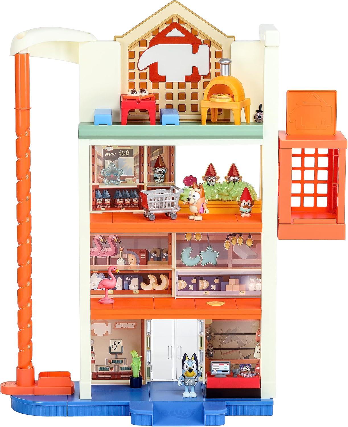 imageBluey Hammerbarn Shopping Playset 4 Level 22quot Tall Playset with Working Lift and Trolley Return Including Lights and 45 Sounds