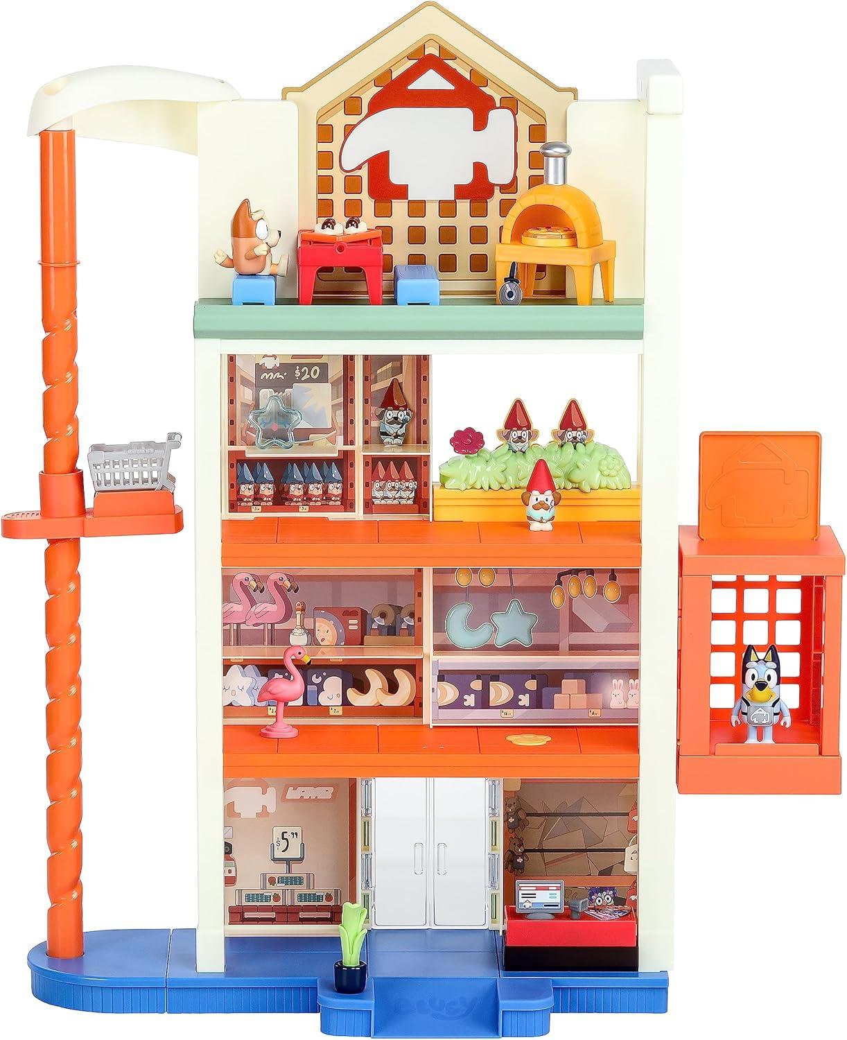 imageBluey Hammerbarn Shopping Playset 4 Level 22quot Tall Playset with Working Lift and Trolley Return Including Lights and 45 Sounds