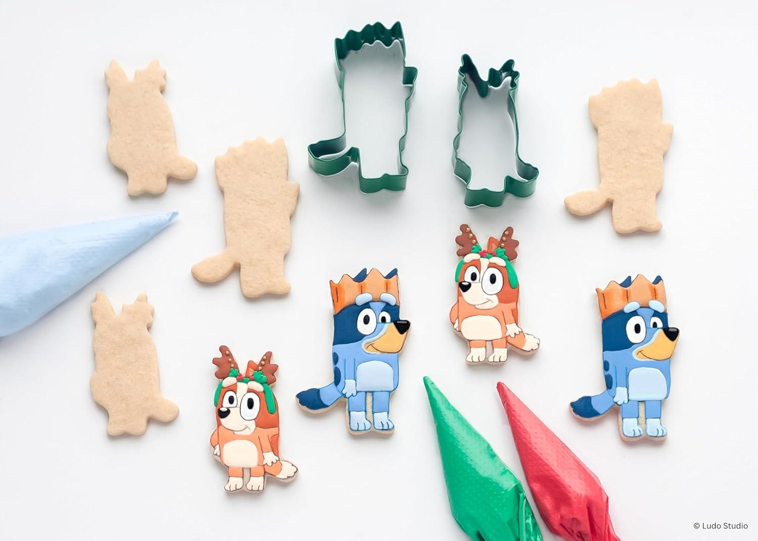 imageHandstand Kitchen Bluey Holiday Baking Set with Bluey and Bingo Cookie Cutters Rolling Pin Spatula and Flipper