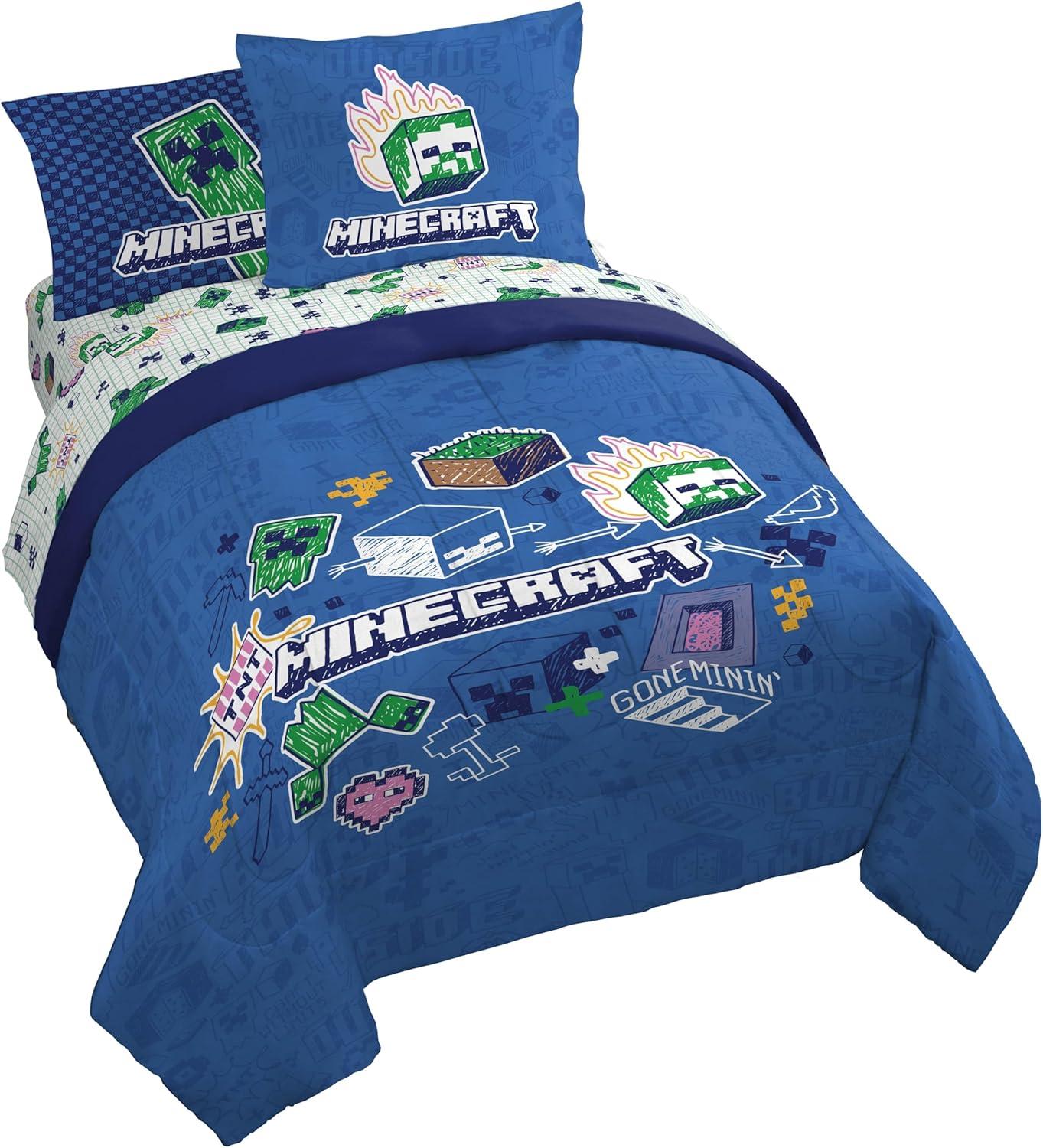 imageJay Franco Kids Comforter Set Includes Sheets and Pillow Covers Soft and Cozy Bed Set for Stylish Room Decor Blue Bluey ampamp Bingo 7 Piece FullBlue Minecraft 02