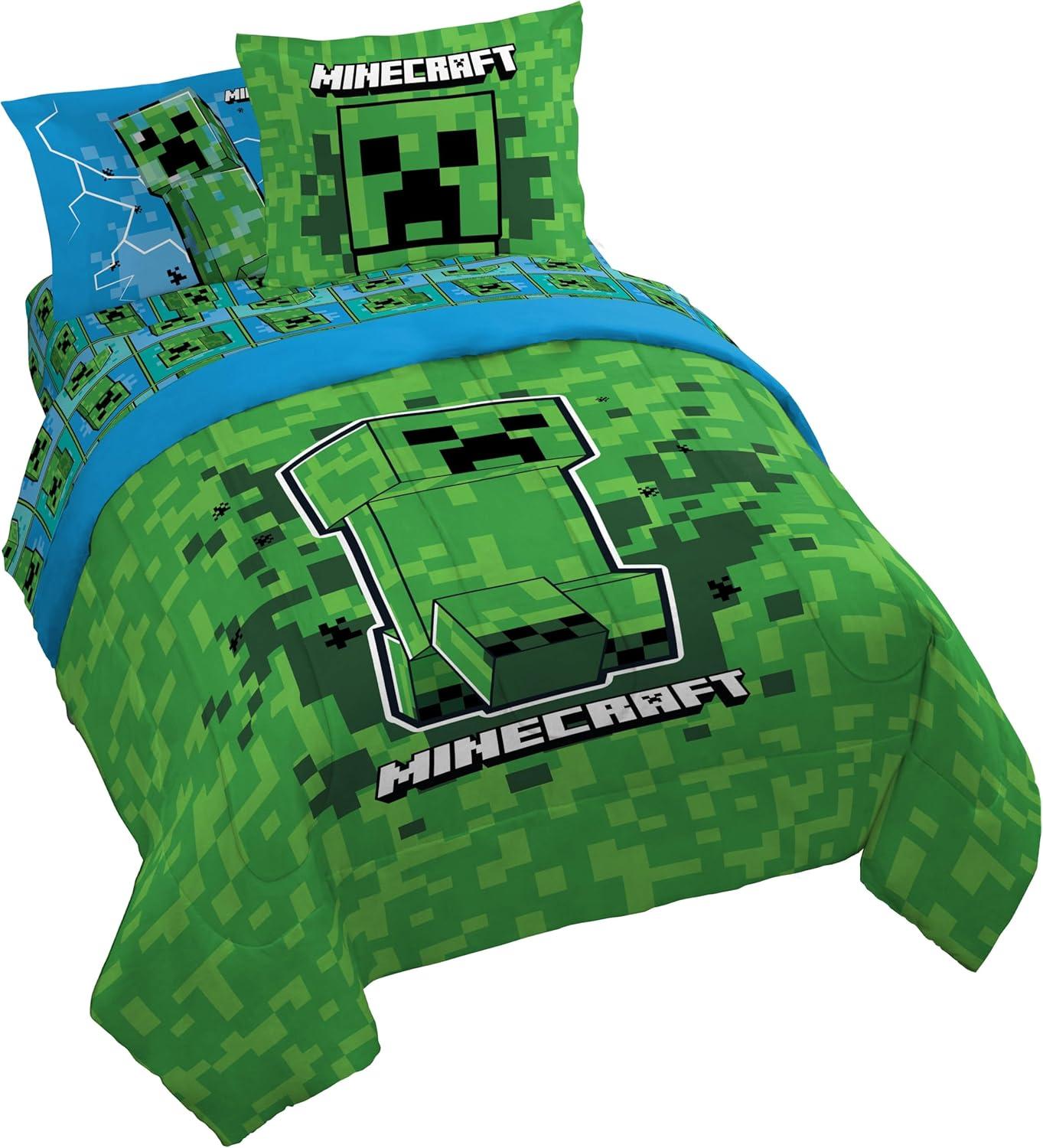 imageJay Franco Kids Comforter Set Includes Sheets and Pillow Covers Soft and Cozy Bed Set for Stylish Room Decor Blue Bluey ampamp Bingo 7 Piece FullGreen Minecraft Creeper