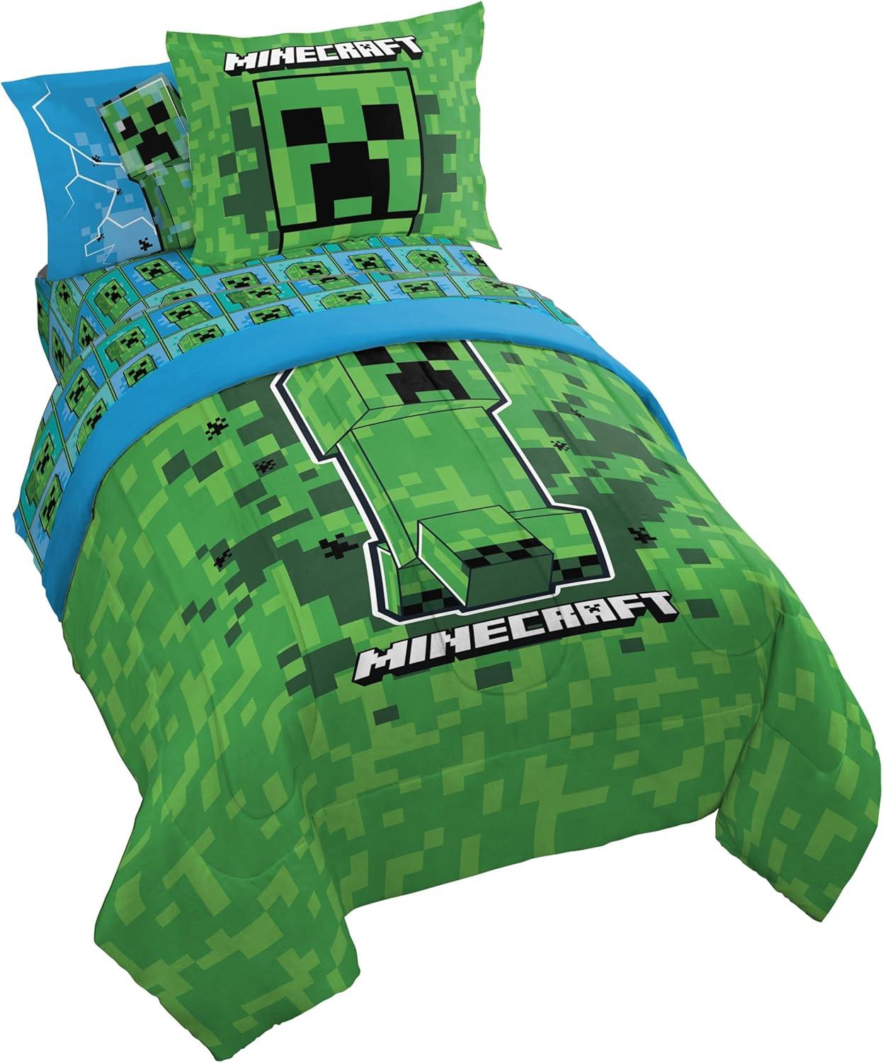 imageJay Franco Kids Comforter Set Includes Sheets and Pillow Covers Soft and Cozy Bed Set for Stylish Room Decor Blue Bluey ampamp Bingo 7 Piece FullGreen Minecraft Creeper