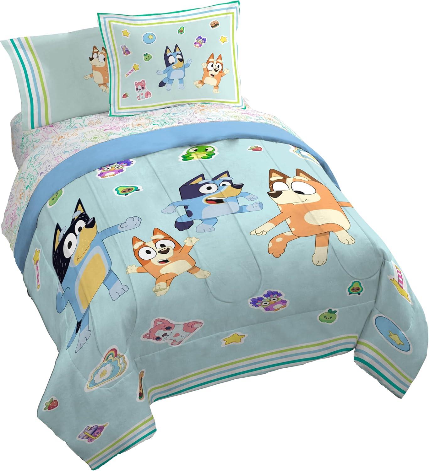 imageJay Franco Kids Comforter Set Includes Sheets and Pillow Covers Soft and Cozy Bed Set for Stylish Room Decor Pink Bluey 7 Piece Queen Size BeddingBlue Bluey