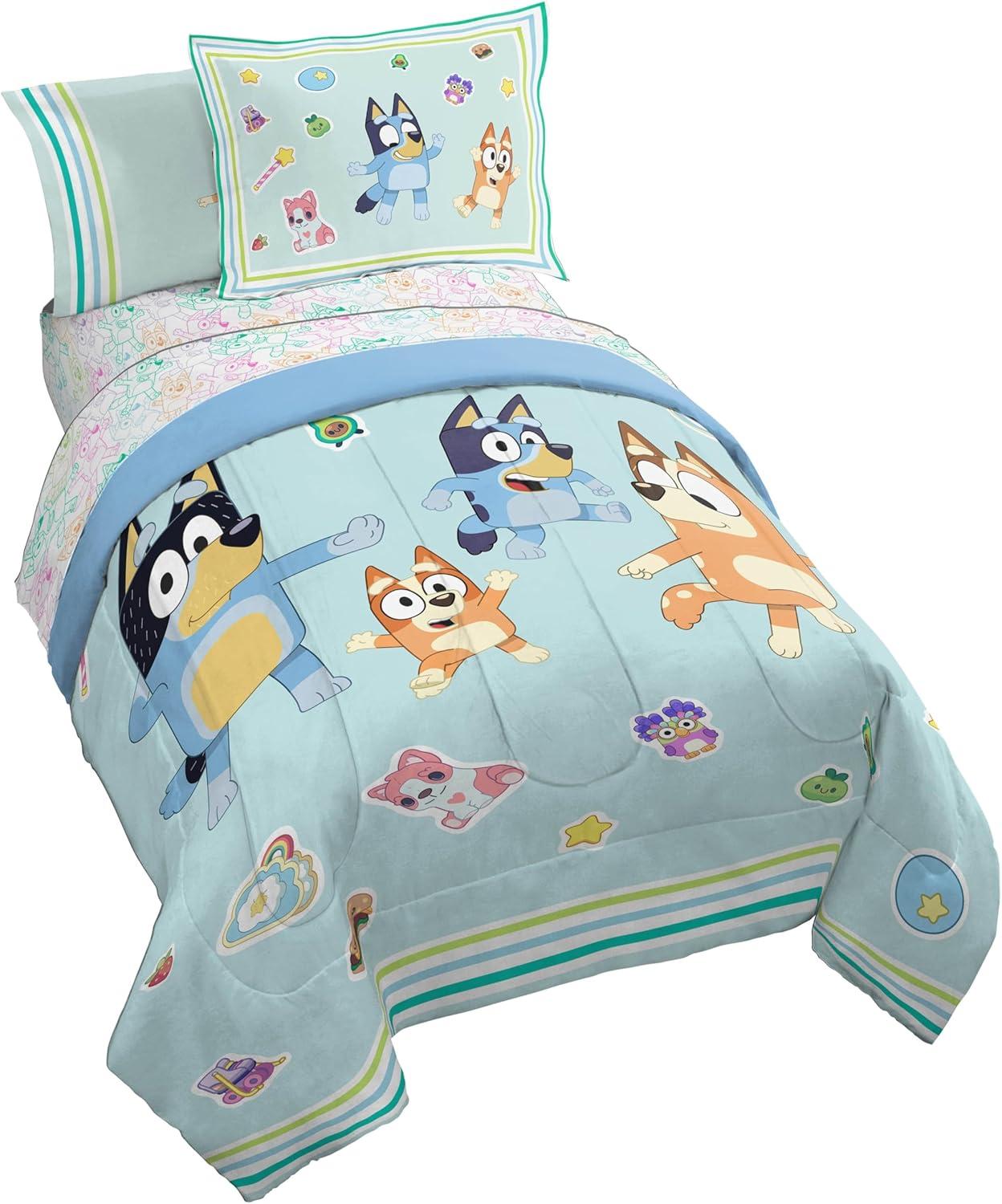 imageJay Franco Kids Comforter Set Includes Sheets and Pillow Covers Soft and Cozy Bed Set for Stylish Room Decor Pink Bluey 7 Piece Queen Size BeddingBlue Bluey