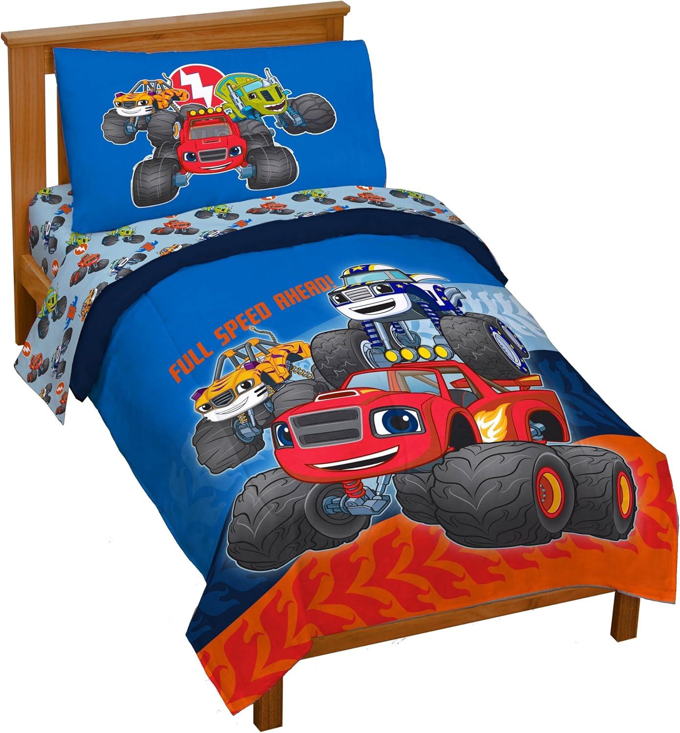 imageJay Franco Kids Comforter Set Includes Sheets and Pillow Covers Soft and Cozy Bed Set for Stylish Room Decor Pink Bluey 7 Piece Queen Size BeddingBlue Blaze the Monster Machines