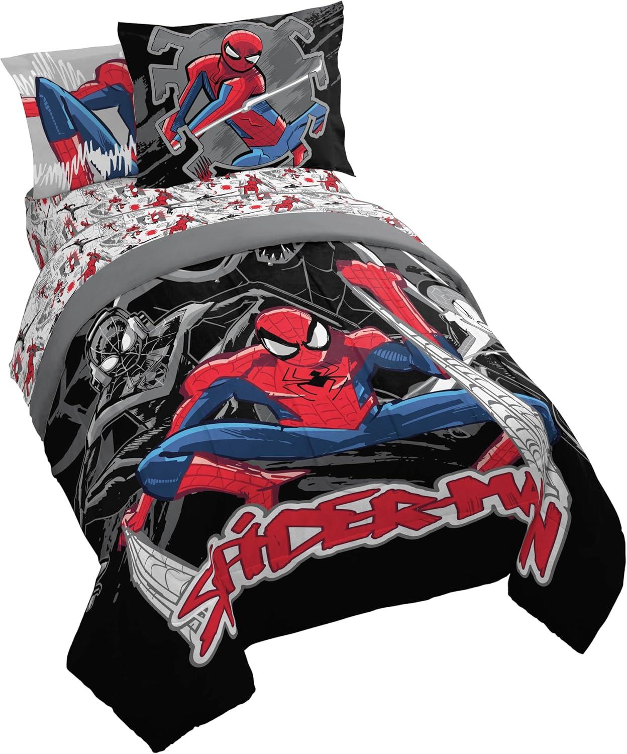 imageJay Franco Kids Comforter Set Includes Sheets and Pillow Covers Soft and Cozy Bed Set for Stylish Room Decor Pink Bluey 7 Piece Queen Size BeddingBlack Spiderman