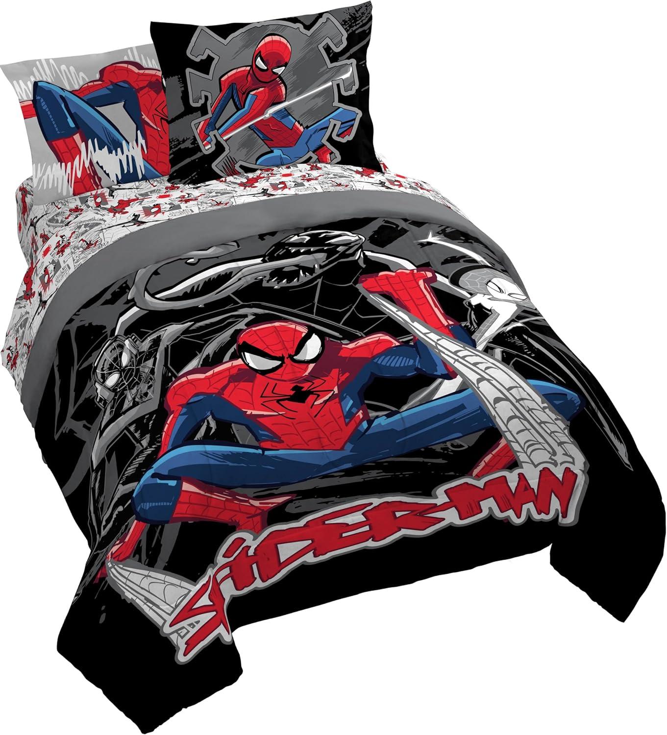 imageJay Franco Kids Comforter Set Includes Sheets and Pillow Covers Soft and Cozy Bed Set for Stylish Room Decor Pink Bluey 7 Piece Queen Size BeddingBlack Spiderman