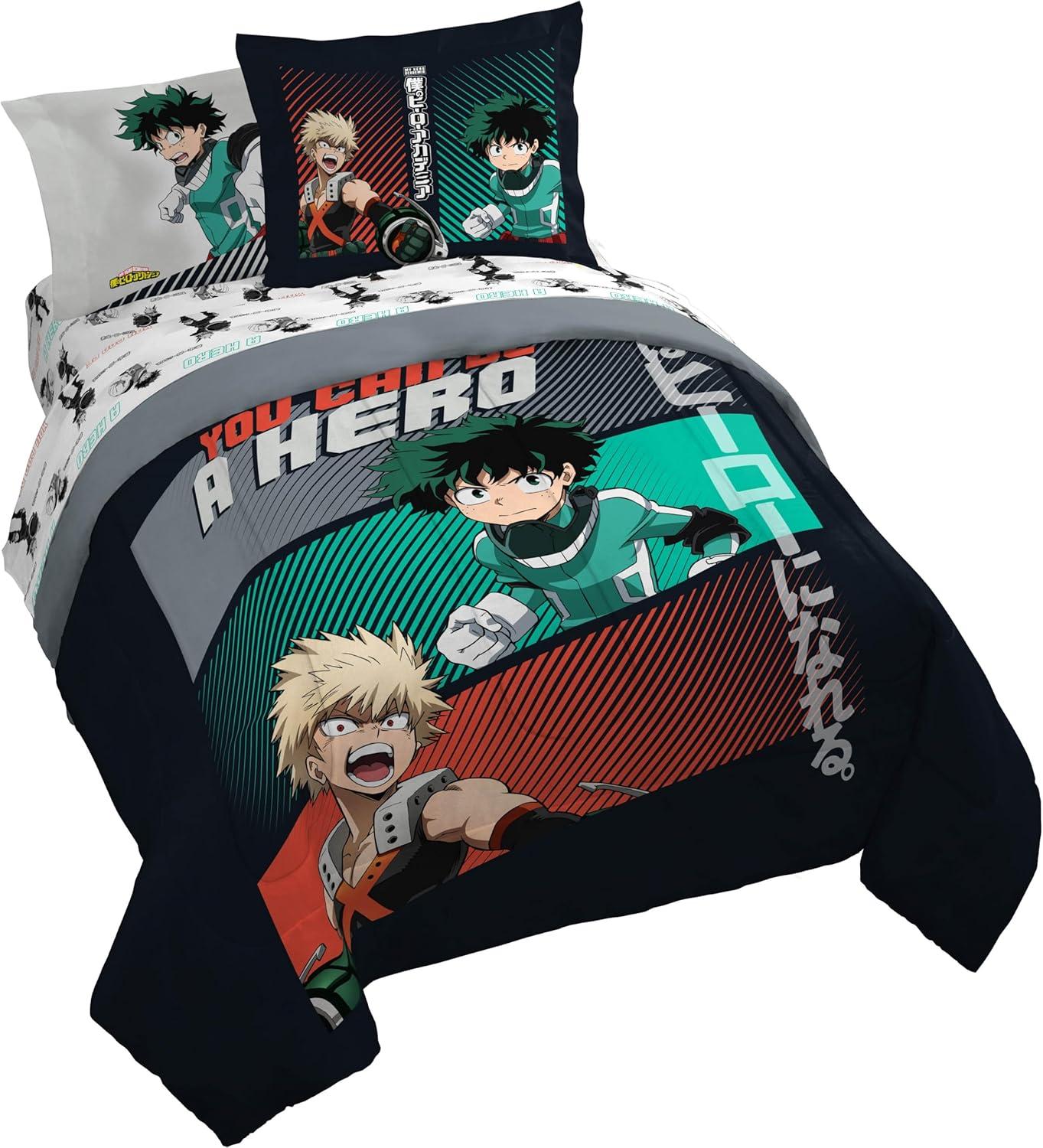 imageJay Franco Kids Comforter Set Includes Sheets and Pillow Covers Soft and Cozy Bed Set for Stylish Room Decor Pink Bluey 7 Piece Queen Size BeddingBlack My Hero Academia