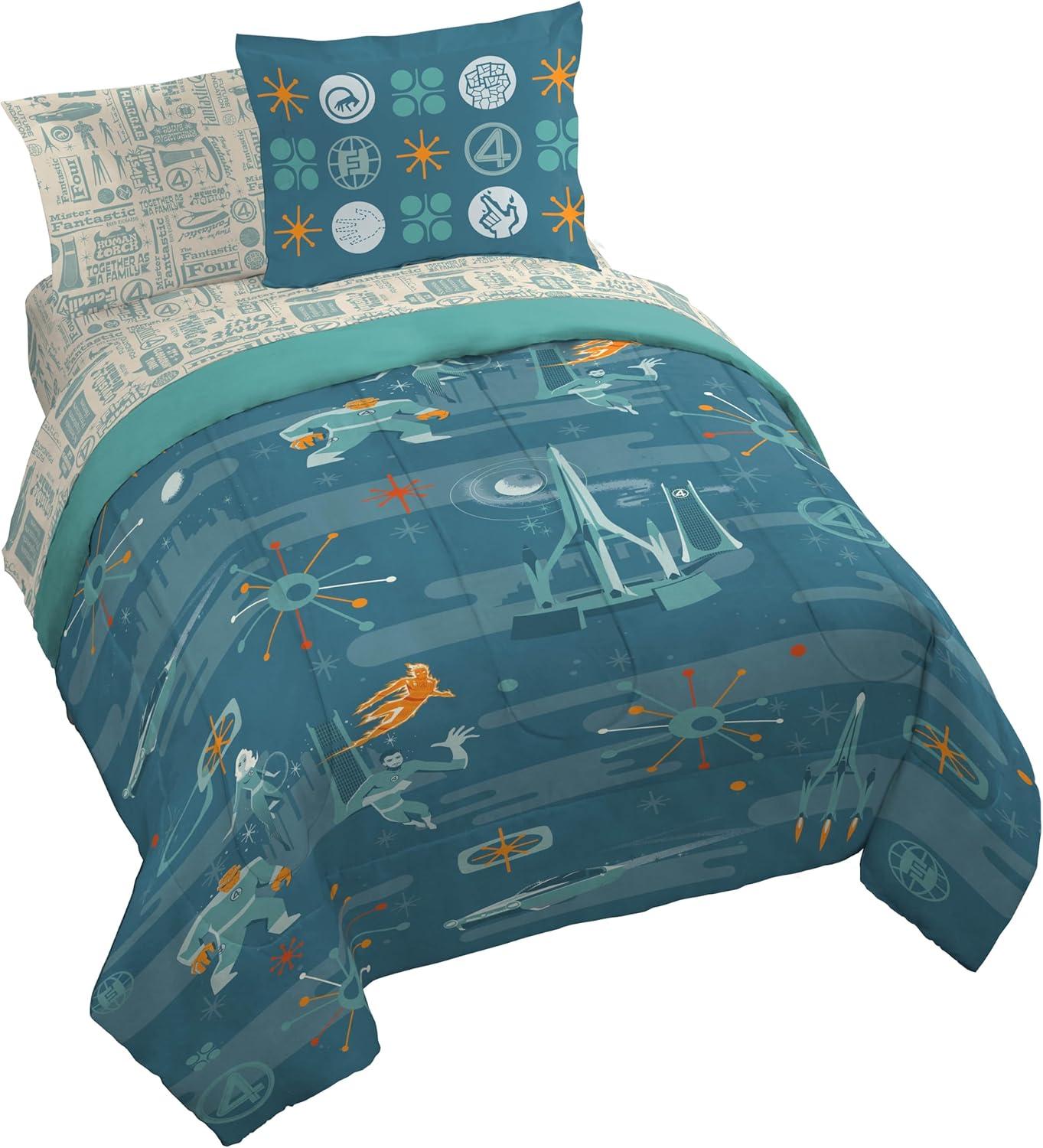 imageJay Franco Kids Comforter Set Includes Sheets and Pillow Covers Soft and Cozy Bed Set for Stylish Room Decor Pink Bluey 7 Piece Queen Size BeddingBlue Fantastic Four