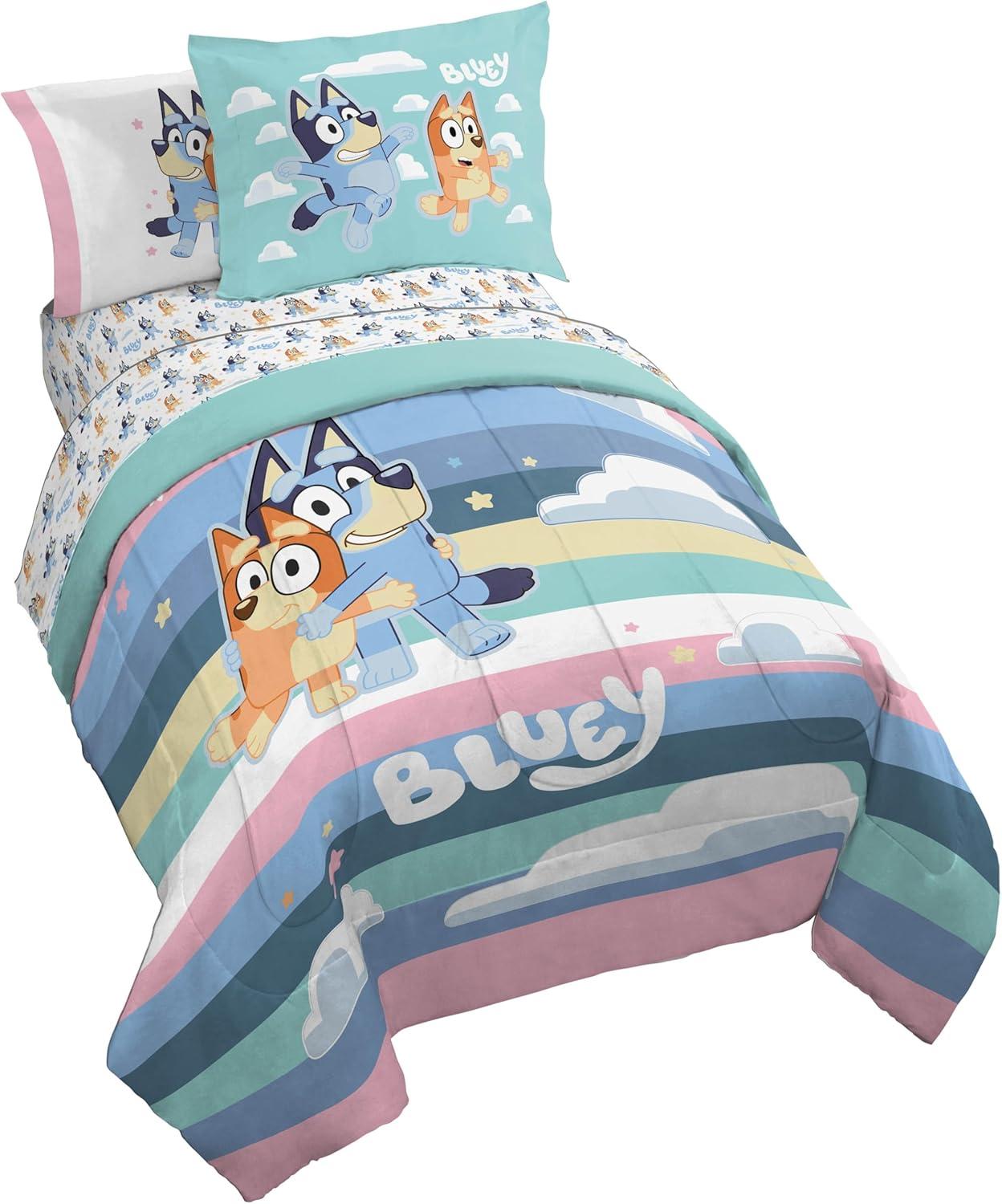 imageJay Franco Kids Comforter Set Includes Sheets and Pillow Covers Soft and Cozy Bed Set for Stylish Room Decor Pink Bluey 7 Piece Queen Size BeddingMulti Bluey Bingo