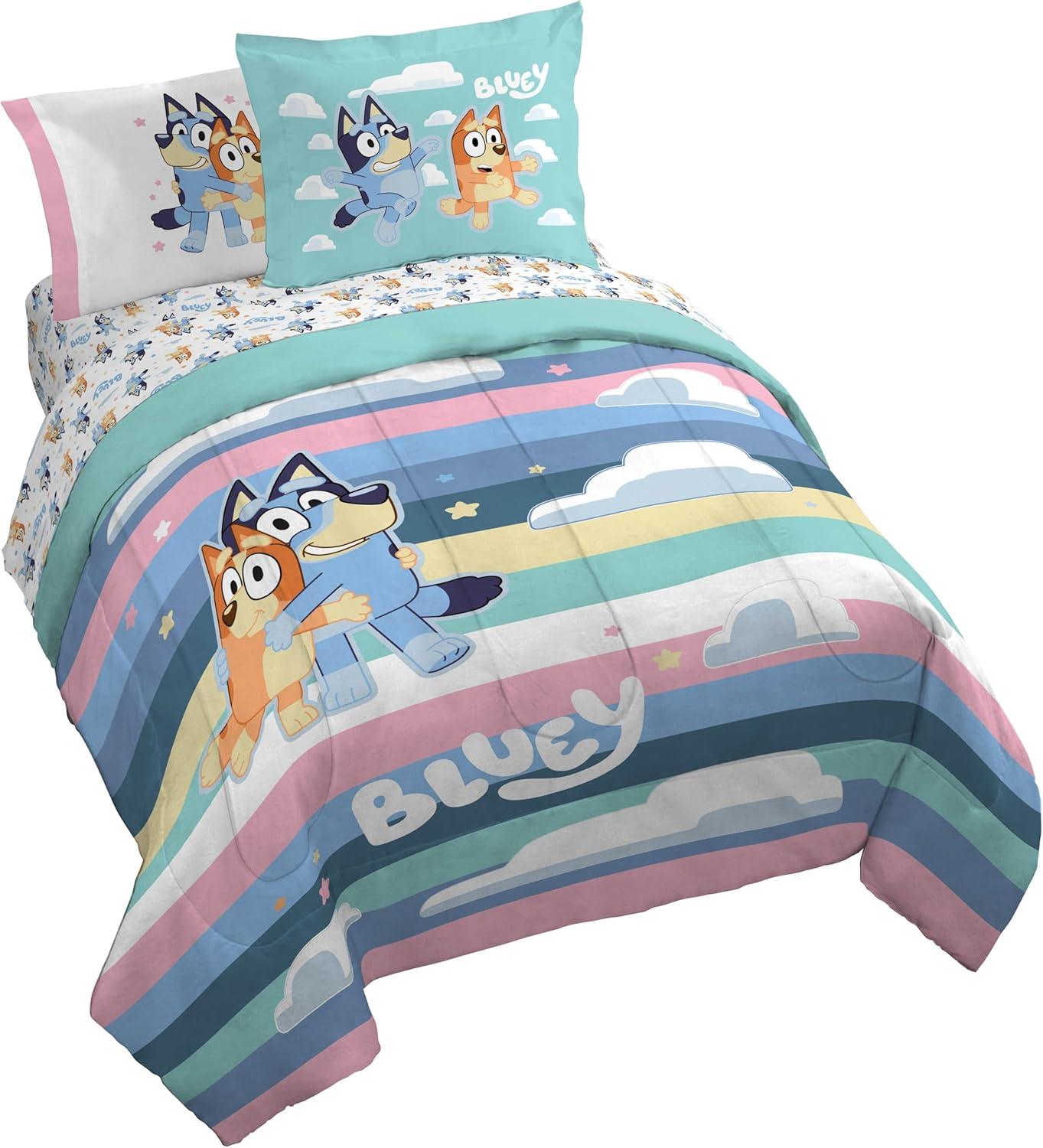 imageJay Franco Kids Comforter Set Includes Sheets and Pillow Covers Soft and Cozy Bed Set for Stylish Room Decor Pink Bluey 7 Piece Queen Size BeddingMulti Bluey Bingo