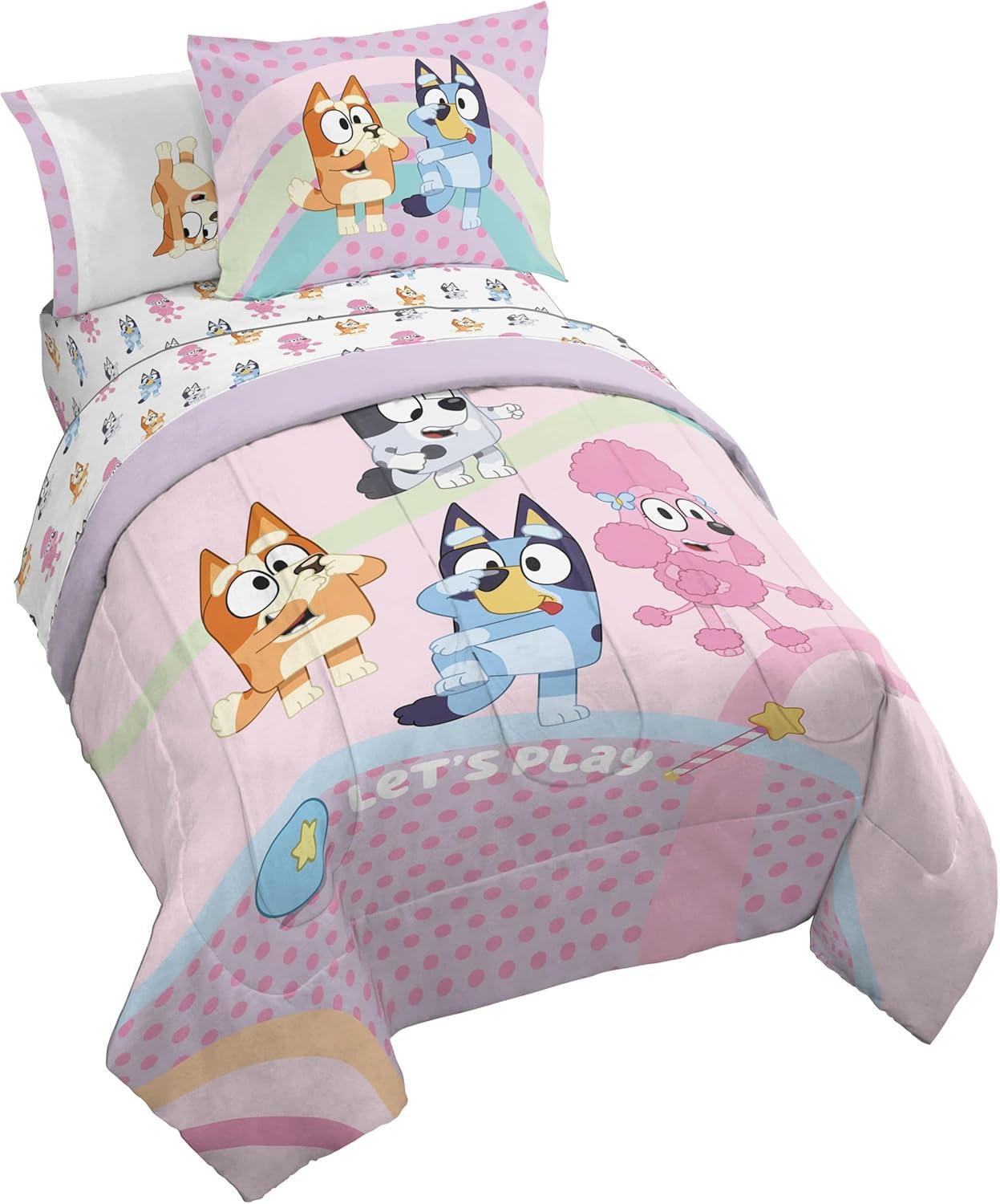 imageJay Franco Kids Comforter Set Includes Sheets and Pillow Covers Soft and Cozy Bed Set for Stylish Room Decor Pink Bluey 7 Piece Queen Size BeddingPink Bluey