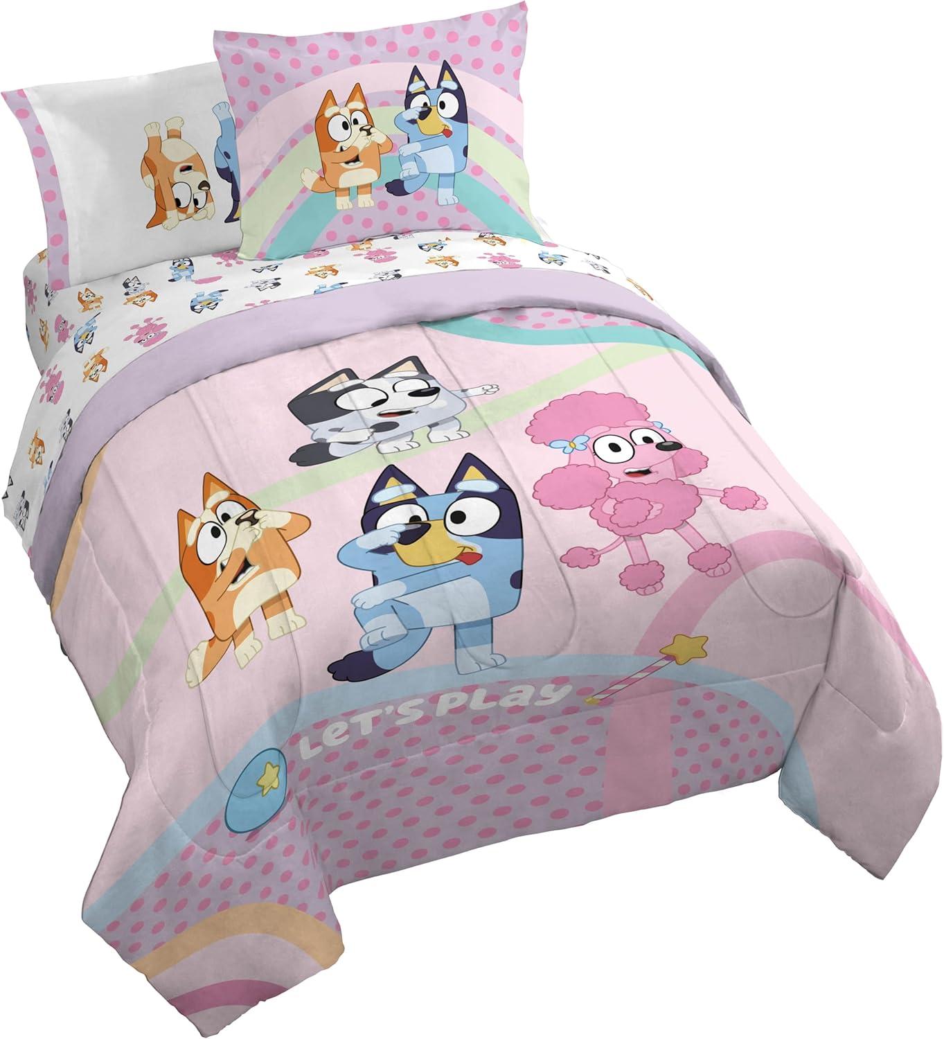 imageJay Franco Kids Comforter Set Includes Sheets and Pillow Covers Soft and Cozy Bed Set for Stylish Room Decor Pink Bluey 7 Piece Queen Size BeddingPink Bluey
