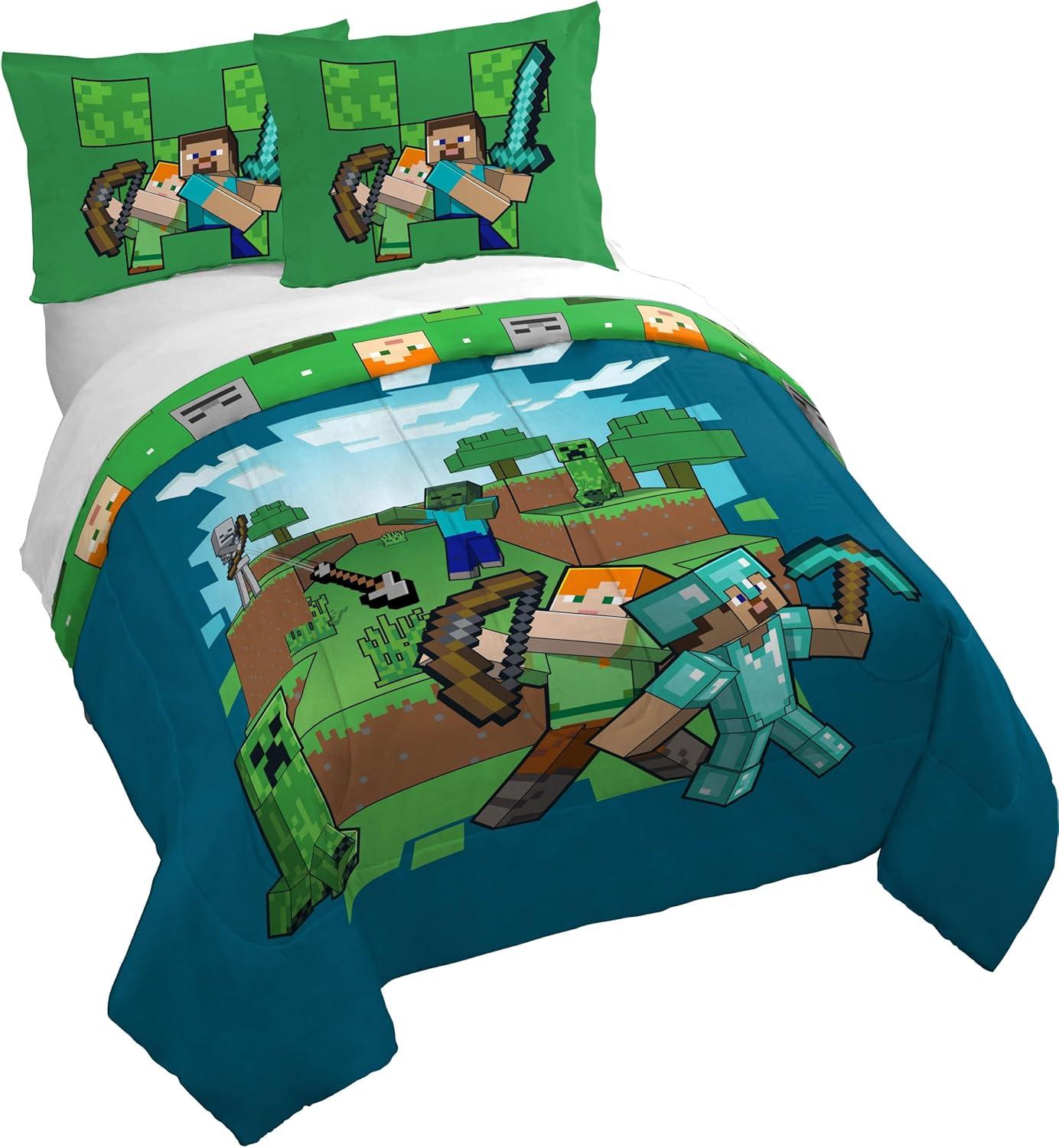 imageJay Franco Kids Duvet Cover Set 3 Piece Super Soft Bedding with Sham Pillowcase Cover ONLY Comforter Not Included Multi Bluey QueenBlue Minecraft