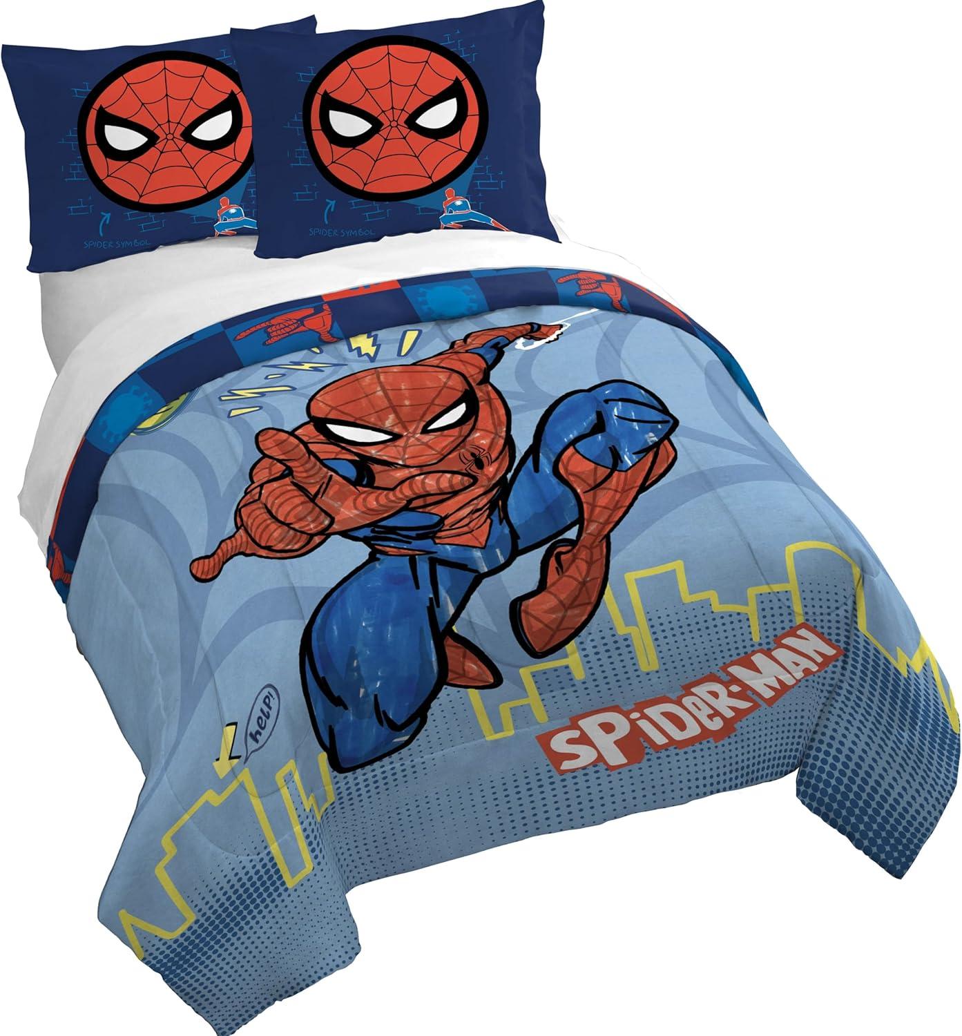 imageJay Franco Kids Duvet Cover Set 3 Piece Super Soft Bedding with Sham Pillowcase Cover ONLY Comforter Not Included Multi Bluey QueenBlue Spiderman