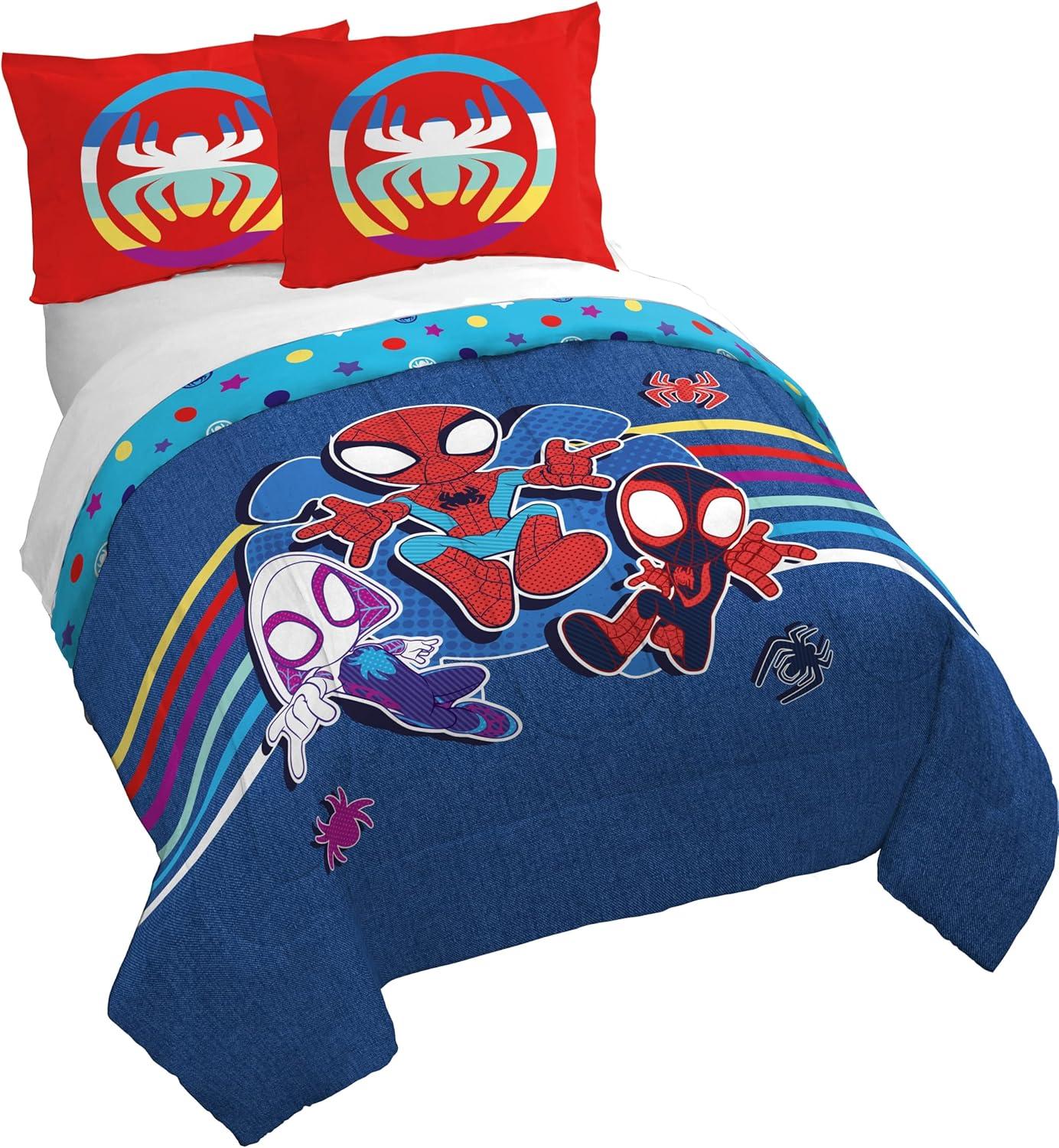 imageJay Franco Kids Duvet Cover Set 3 Piece Super Soft Bedding with Sham Pillowcase Cover ONLY Comforter Not Included Multi Bluey QueenBlue Spidey Friends
